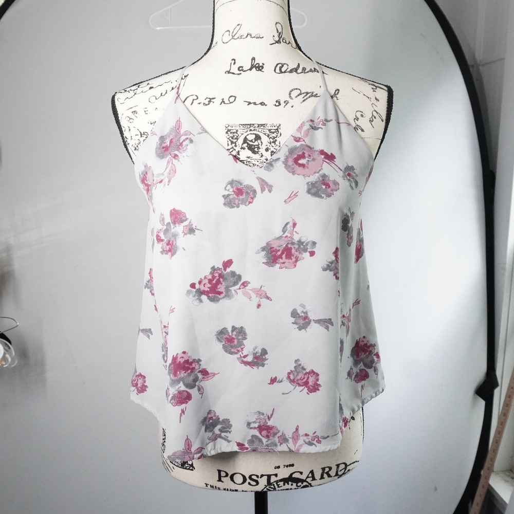 VTG Wet Seal‎ Y2K Floral Halter Top XS Blouse Flowy Gray Pink Casual Summer